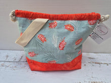 Load image into Gallery viewer, Draw String Project Bag with Handle and Pockets Small - Orange Bottlebrush