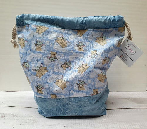 Draw String Project Bag Large - Baby Blue Grogu