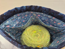 Load image into Gallery viewer, Draw String Project Bag with Pockets &amp; Handle Small - Blue Butterflies