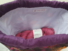 Load image into Gallery viewer, Draw String Project Bag Large - Purple Flowers