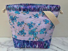 Load image into Gallery viewer, Draw String Poject Bag with Pockets &amp; Handle Medium - Blue Blossoms