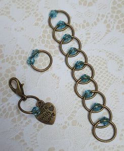 Stitch Marker Set 'Aqua Blue' Goldtone, Silvertone or Bronzetone