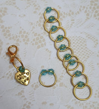 Load image into Gallery viewer, Stitch Marker Set &#39;Aqua Blue&#39; Goldtone, Silvertone or Bronzetone