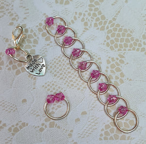 Stitch Marker Set 'Cerise Pink/Purple' Goldtone, Silvertone or Bronzetone